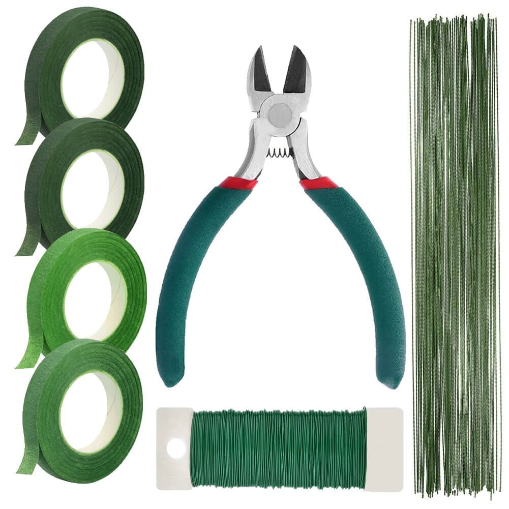 Paxcoo Floral Tape and Floral Wire Arrangement Tools Kit with Wire Cutter  26 Gauge Stem Wire and 22 Gauge Paddle Wire for Bouquet Stem Wrap Florist